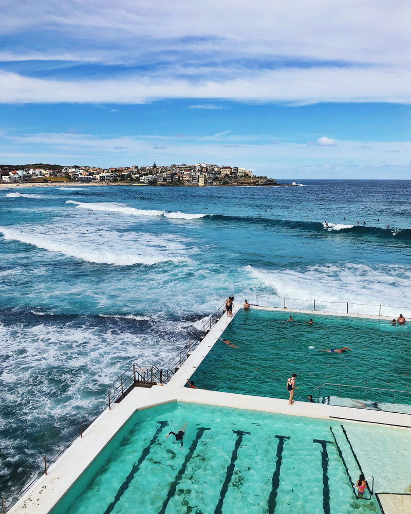 idyllic, swimmers, water, motion, sky, nature, scenics - nature, sydney, wave, bondi, cold, tourism, ocean, no people, sea, blue, outdoors, beauty in nature