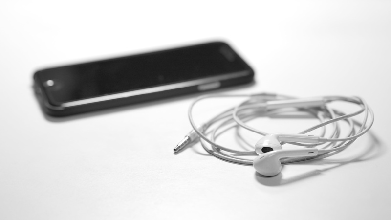 medical supplies, focus on foreground, mobility, white background, smartphone, stethoscope, listening, healthcare And Medicine, earphones, studio shot