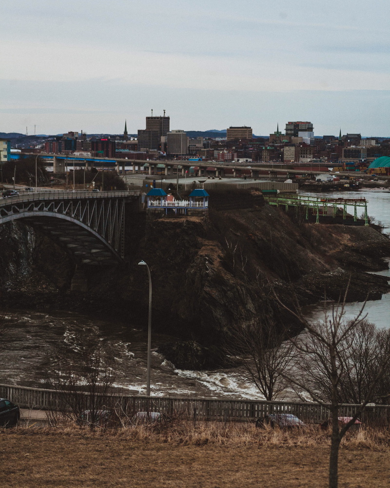 water, canadian, building, land, residential district, sky, river, 2K, canon, city, plant, bridge, bridge - man made structure, saint john, photo, no people
