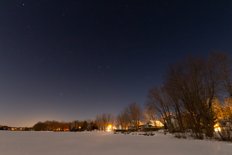winter, countryside, starry sky, no people, astro, beauty in nature, shelter, bare tree, tranquil scene, tranquility, outdoors, star - space, snow, cold temperature