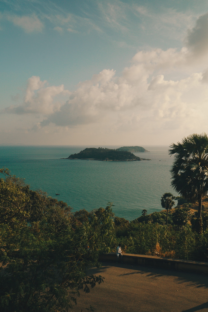 tree, land, outdoors, islands, portrait, tranquility, water, views, scenics - nature, sky, thailand, landscape, ocean, teal, clouds, tranquil scene, plant