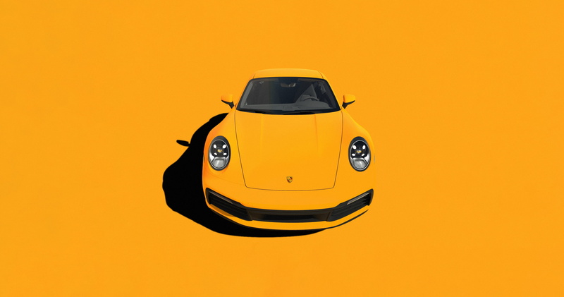 2K, Porsche, vehicle, artwork, yellow background, car
