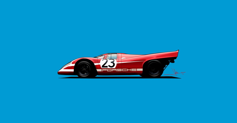 Porsche 917k, Porsche, car, blue, artwork, red cars, blue background, vehicle, 2K