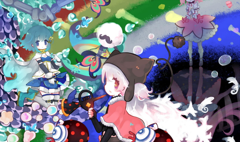 mahou, eyes, long, white, cape, gloves, madoka, 720P, shoujo, magica, miki, kaname, ita, hair, blue, sayaka, mcr, short, dress