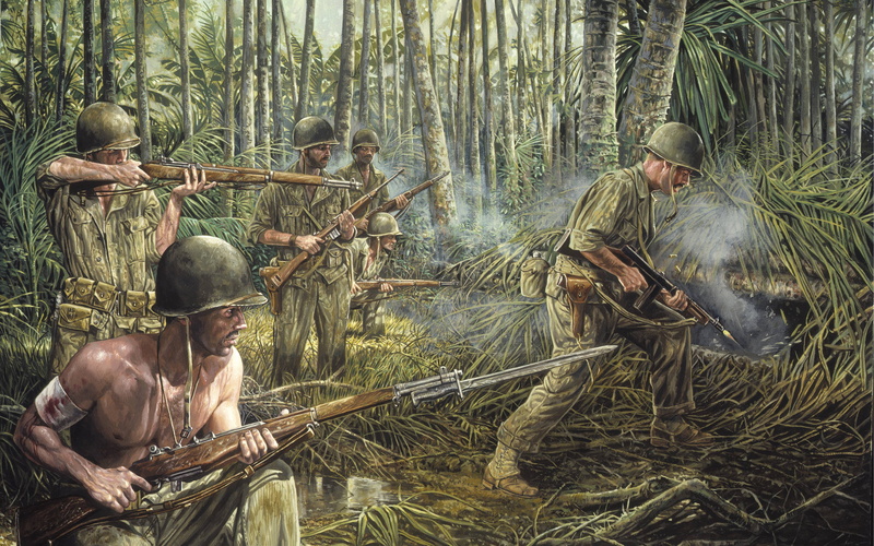 soldiers, nd, forest, graphics, artistic, 32nd, 2K, holding, riffles, division, infantry