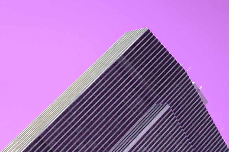 clear sky, purple, house, architecture, office building exterior, new york, pink color, roof top, tall - high, pink, structure, modern, one color, built structure