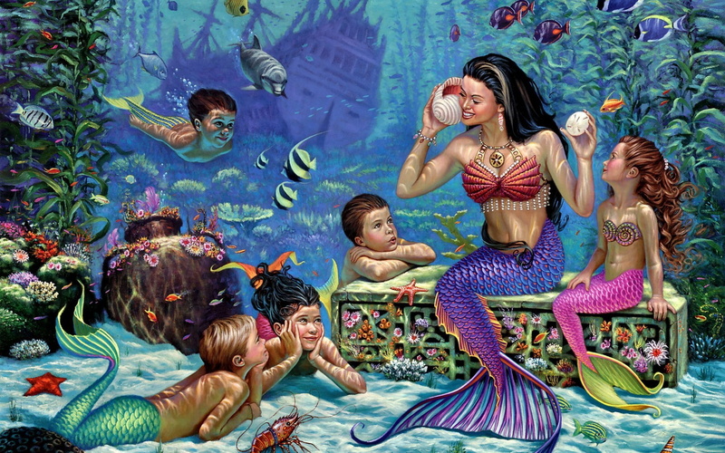 swimming pool, full length, group of people, smiling, Seabed, 1080P, offspring, enjoyment, girls, Cormier, happiness, Frigate, fish, sister, adult, the