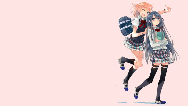 Yui Yuigahama, colored background, hairstyle, one person, full length, jumping, hair, My Teen Romantic Comedy SNAFU, young women, Yukino Yukinoshita, happiness