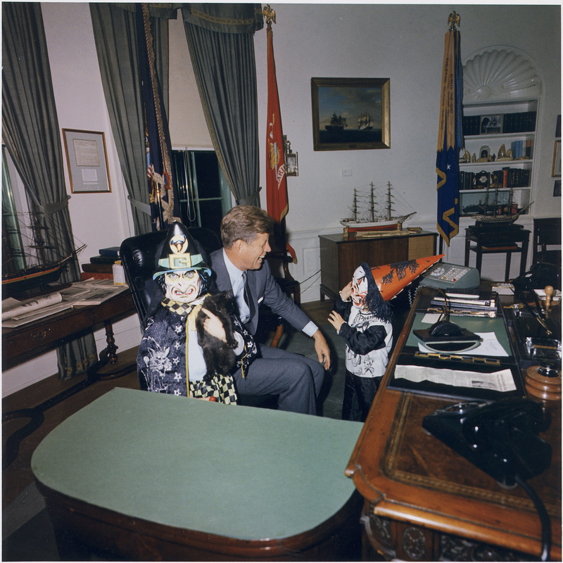 indoors, table, living room, son, furniture, leisure activity, seat, boys, one man only, f, costumes, laughing, daughter, house, halloween, known, John F Kennedy