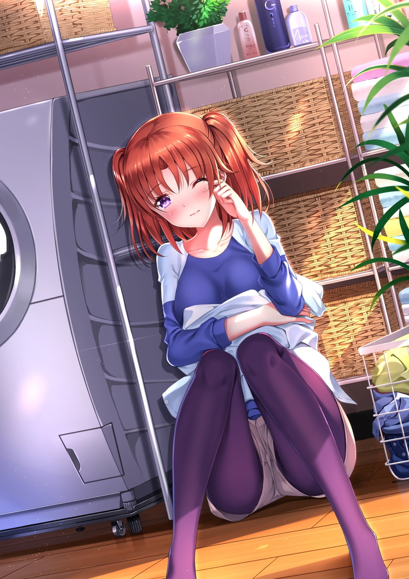 one person, beautiful woman, women, dyed hair, redhead, Yonomori Kobeni, casual clothing, shorts, indoors, anime girls, young adult, beauty, young women