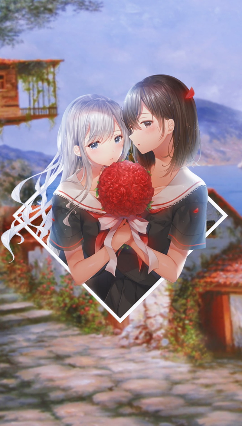 720P, anime, positive emotion, smiling, people, adult, food and drink, young women, anime girls, two people, bonding, cheerful, valentines day - holiday