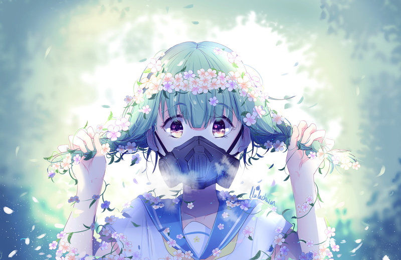 flowers, original characters, 2K, mask, crown
