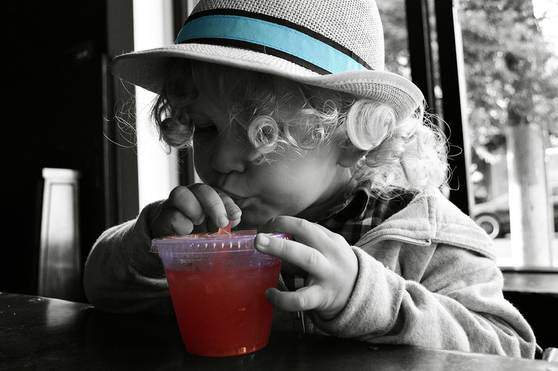 black and white, color, happy, focus on foreground, child, photography, 5K, casual clothing, beverage, family, indoors, one person, refreshment, restaurant