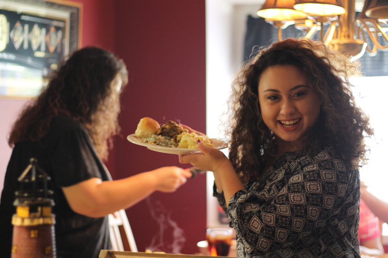 family, thanksgiving, two people, lunch, young women, women, emotion, young Adult, happiness, cheerful, caucasian Ethnicity, holding, eat, food and drink