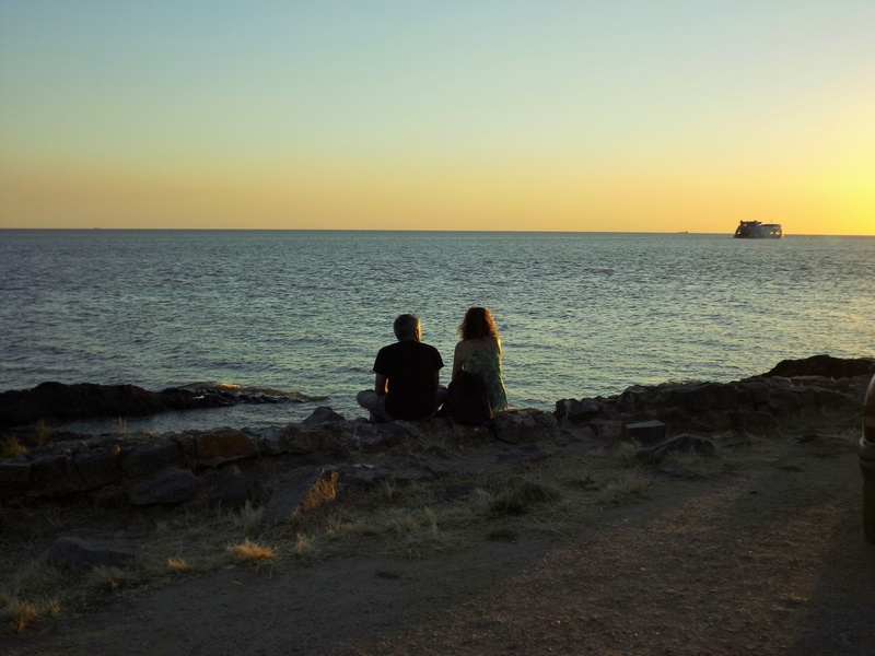 clear sky, couple, tranquility, orange color, man, tranquil scene, light, horizon, togetherness, love, sunset, body, romantic, holiday, looking, sitting