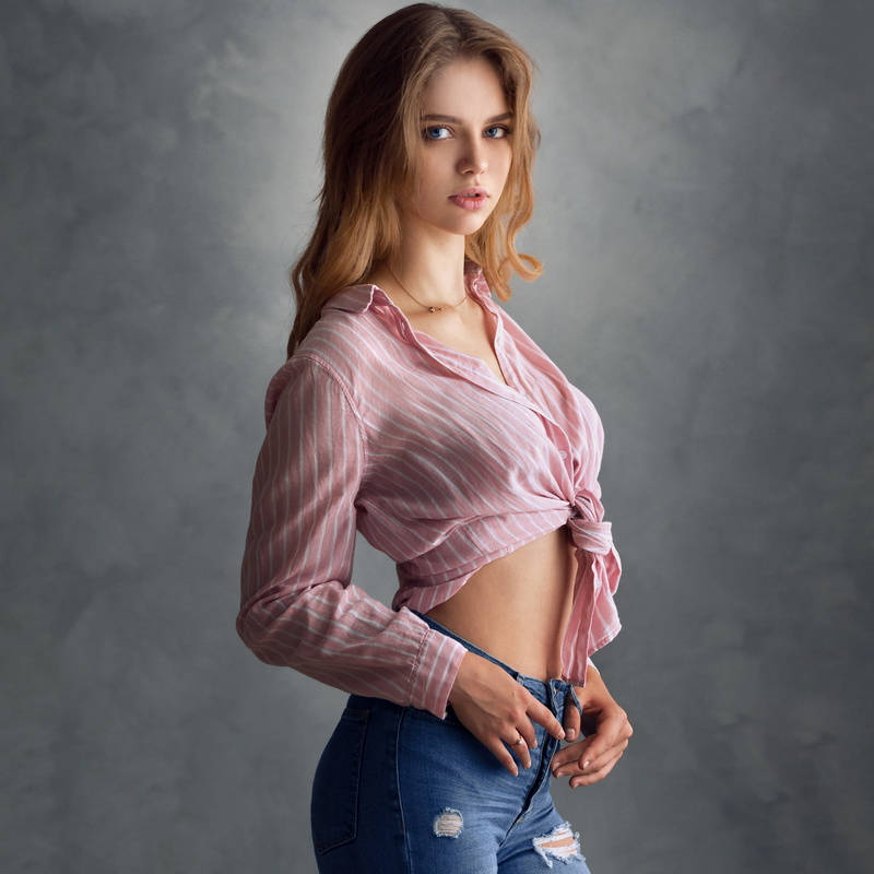 Girl, 1080P, Anastasia, Eugene Sibirev, shirt, look, jeans, figure