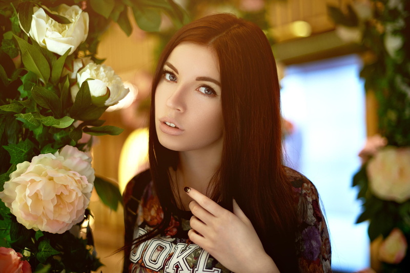 portrait, photographer, look, lips, aroma, Eugene Nadein, face, 1080P, charming, girl, flowers