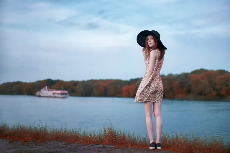 Katyusha, Kate, hat, 1080P, Catherine Jasnogorodska, Alexander Vinogradov, river, the wind, ship, dress