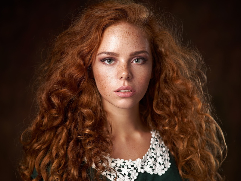 look, curls, face, redhead, Alexander Vinogradov, portrait, background, Eric Postnikova, hair, 1080P, red, collar, freckles