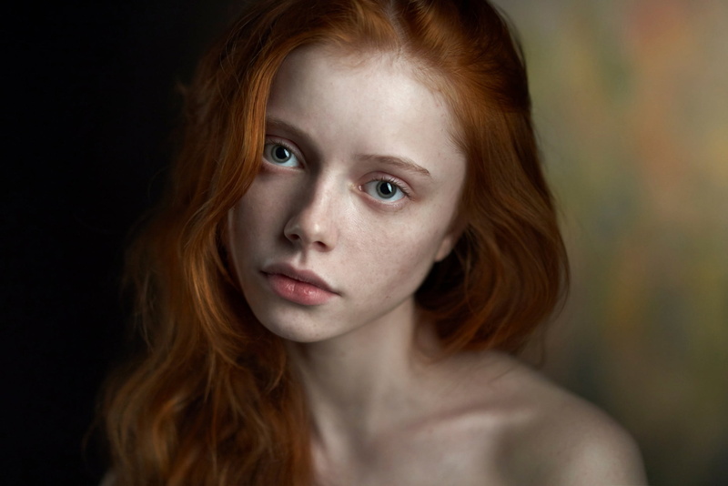 woman, childhood, one person, redhead, close-up, s, studio shot, shirtless, offspring, the beauty, 1080P, Alexander Vinogradov, serious, contemplation