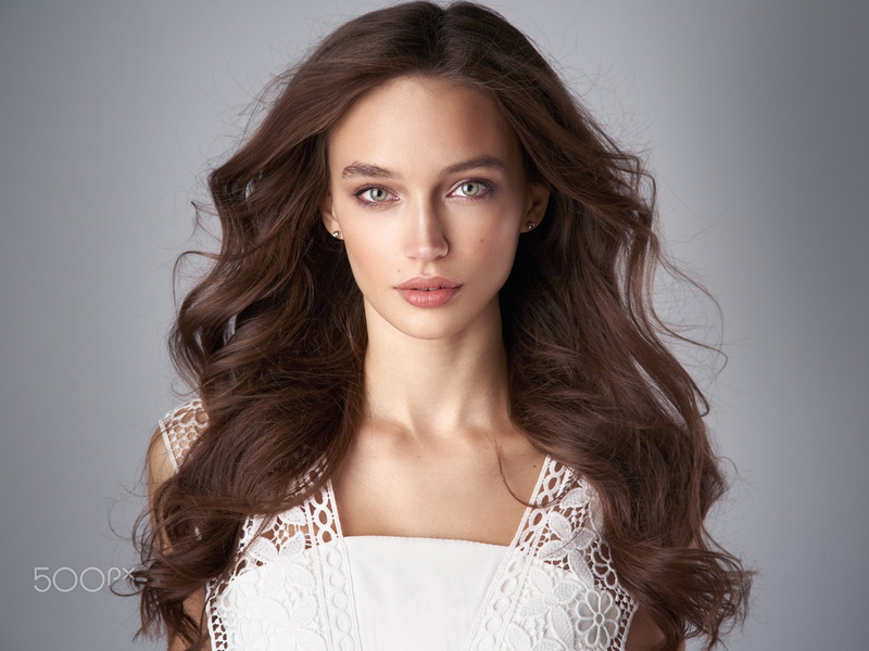 Alexander Vinogradov, green eyes, simple background, makeup, 1080P, women, brunette, portrait
