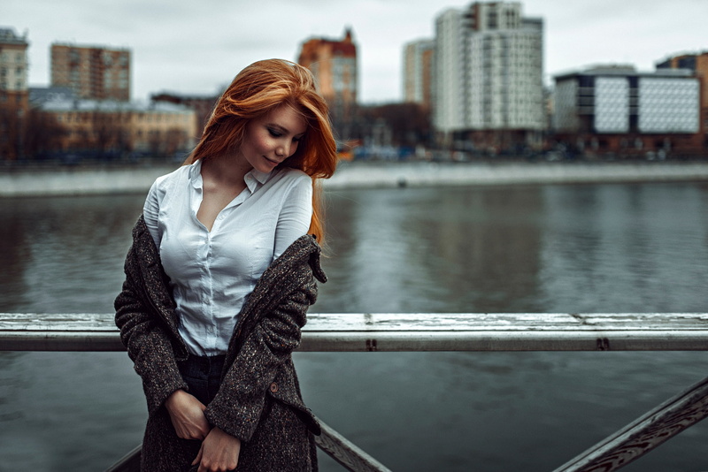outdoors, one person, architecture, fashion, George Chernyadev, redhead, built structure, young adult, 1080P, the city, Puzzlement, beautiful woman, beauty
