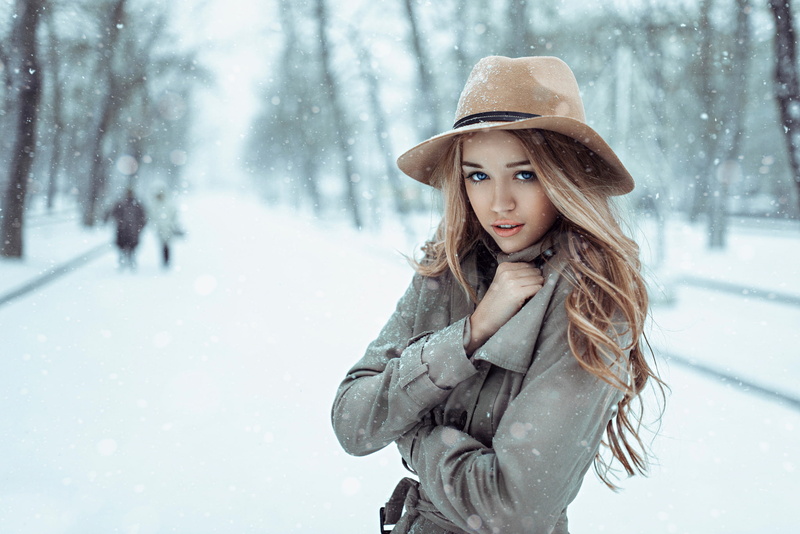 George Chernyadev, snow, girl, March, cold, coat, 1080P, hat, Russia