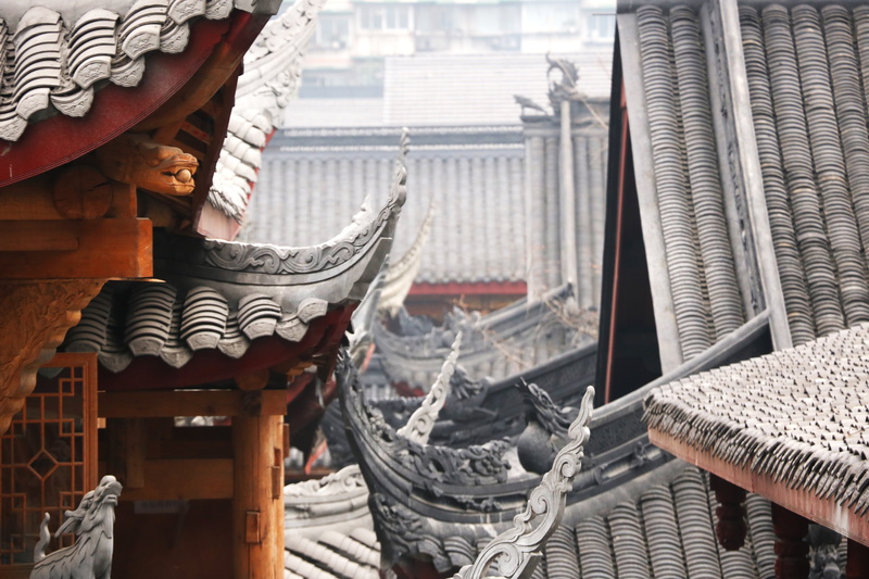 place of worship, spirituality, art and craft, religion, chengdu, day, decoration, roof, ornate, building, east Asian Culture, 4K, building exterior, no people