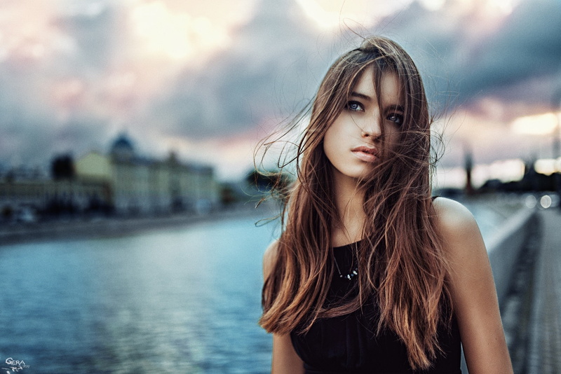depth of field, 1080P, Georgy Chernyadyev, model, Anastasiya Malakhova, brunette, women, blue eyes
