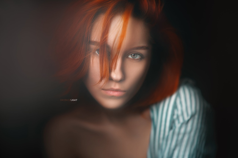hair, Alexander Drobkov-Light, girl, red, 2K, face, look, redhead, Maria Larina, background, portrait