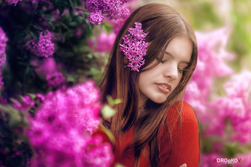 1080P, mood, lilac, Julia Khudoleeva, Alexander Drobkov-Light, portrait, bokeh, closed eyes, face, hair