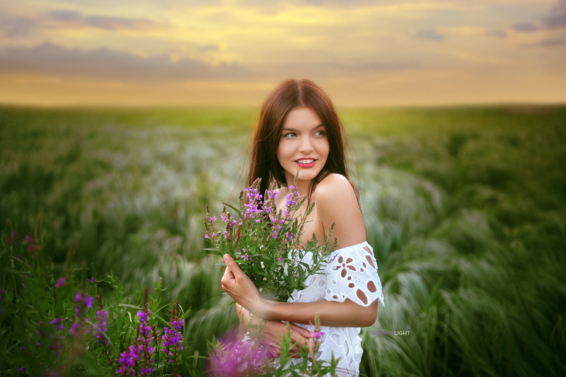 girl, Alexander Drobkov-Light, flowers, Julia Khudoleeva, 2K
