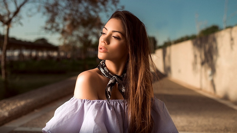 model, women outdoors, women, 1080P, urban, Manthos Tsakiridis, bare shoulders, long hair