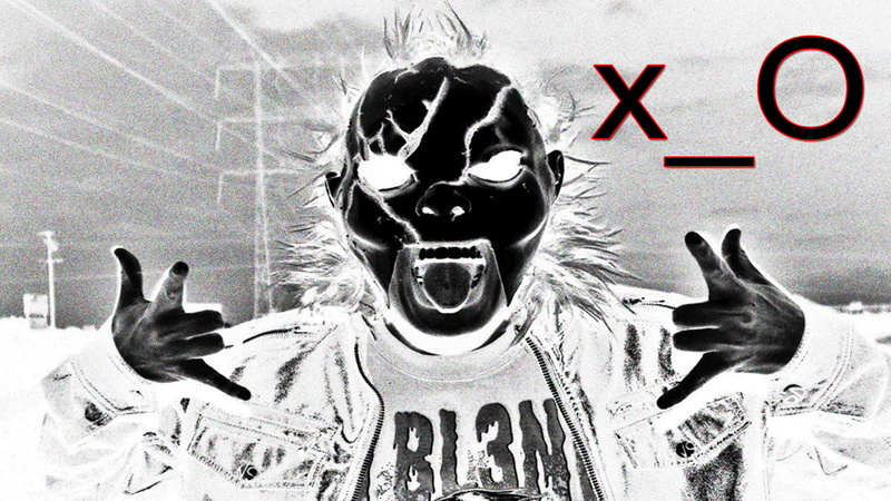 headshot, close-up, mask, 1080P, human representation, one person, creativity, DJ BL3ND, art and craft, Electro House, Dusbtep, indoors, graffiti, obscured face