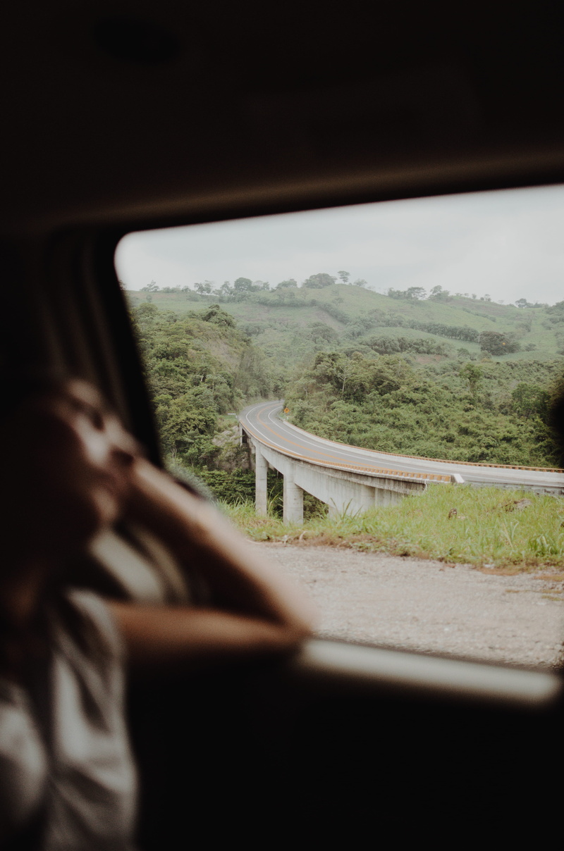 mode of transportation, mountain, vehicle interior, travelling, concrete, day, lifestyles, one person, leisure activity, plant, indoors, tree