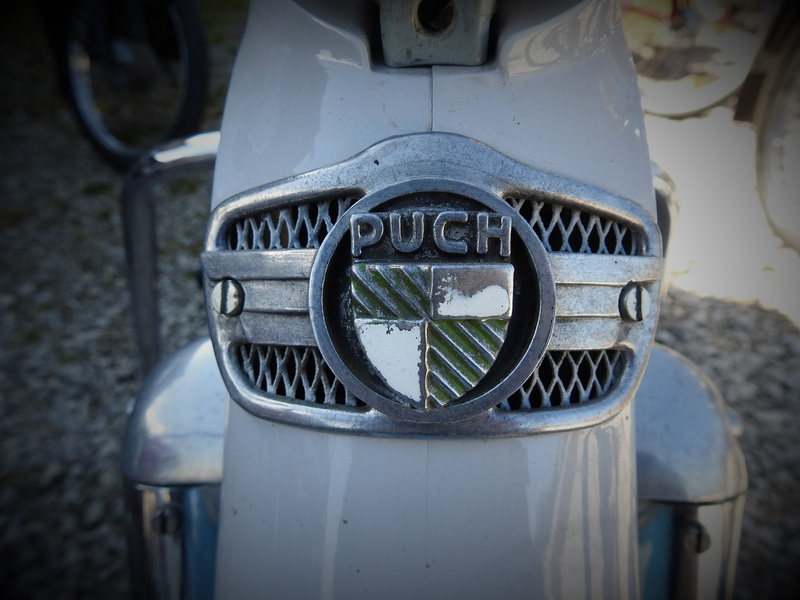 outdoors, classic, land, puch, day, oldtimer, no people, metal, two wheeled vehicle, chrome, land vehicle, nature, motorcycle, high angle view, security