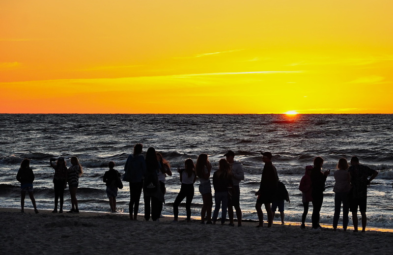 admiration, men, orange color, nature, beauty in nature, summer, sea, 2K, the sun, evening, sunset, sky, watch, lifestyles, shoreline, scenics - nature