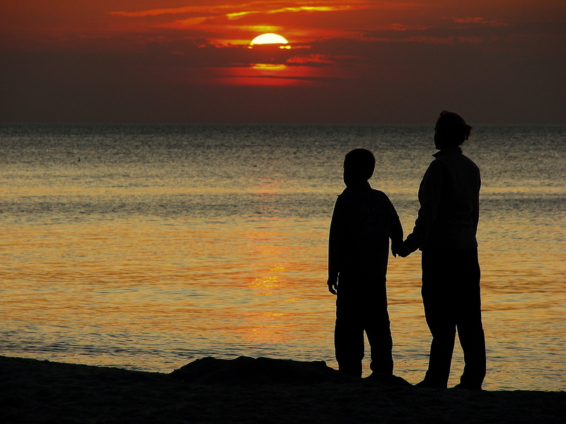 two people, son, the baltic sea, people, sunset, sky, beauty in nature, positive emotion, physique, the silence, seashore, real people, bonding, family