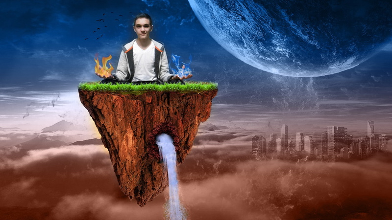 Floating Island, Surreal, 1080P, men, planet