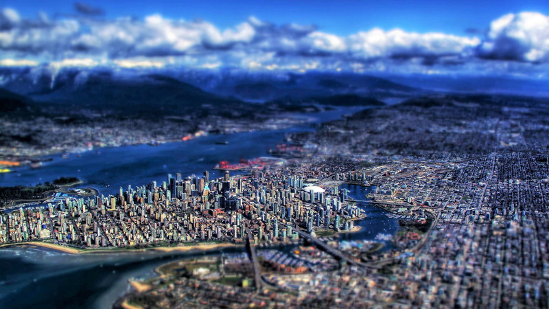 cloud, environment, shore, horizon, cloud - sky, landscape, winter, vancouver, tilt-shift, built structure, outdoors, aerial view, cityscape, sky, tilt shift
