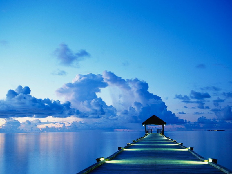 clouds, horizon, blue, pier, calm, cyan, evening, sea, 480P