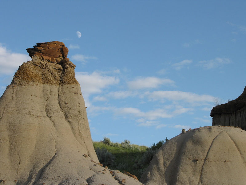 badlands, sky, rock, low angle view, solid, day, drumheller, landscape, beauty in nature, rock - Object, climate, weathered, alberta, physical geography