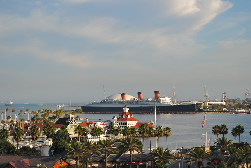 nature, ocean liner, harbor, water, long beach, cityscape, black, cloud - sky, city, mode of transportation, antique, outdoors, california, queen mary 2