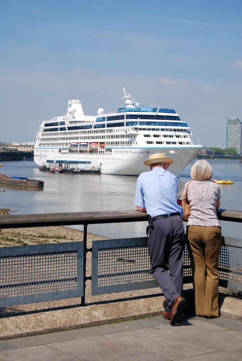 outdoors, adult, real people, lifestyles, railing, ocean, casual clothing, rear view, couple - relationship, going, cruise ship, nature, built structure