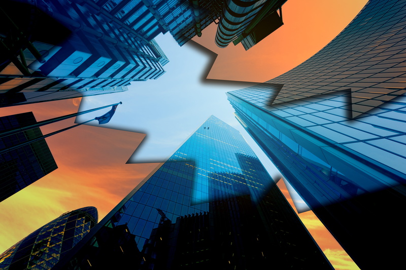 pointed, tower, sun, financial district, building exterior, low angle view, reflection, dusk, sky, wide angle, glass, facade, perspective, building, built structure