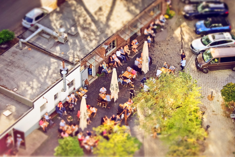incidental people, nature, out, tilt-shift, tilt shift, food, group of people, transportation, dining tables, 4K, high angle view, architecture, dine