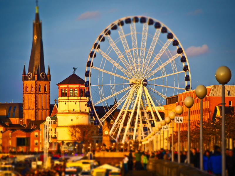 architecture, abenddämerung, blue, buildings, ferris Wheel, rhine river, illuminated, europe, rhine, urban, city, building exterior, dusk, clear, ferris