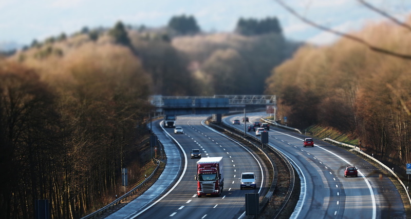 motor vehicle, driving a car, symbol, tilt shift, motion, auto, road, multiple lane highway, automotive, guard rail, 4K, land vehicle, tree, road marking
