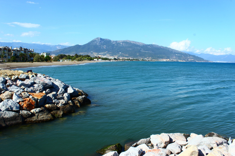 solid, mountain range, anamur mersin, tranquil scene, day, groyne, rock, cloud - sky, sky, mediterranean, nature, non-urban scene, idyllic, no people, sea