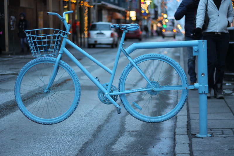 colorful bike, land vehicle, reykjavik, daytime, outdoors, environment, bicycle, funny, 4K, city, nature, travel, architecture, parking, transportation